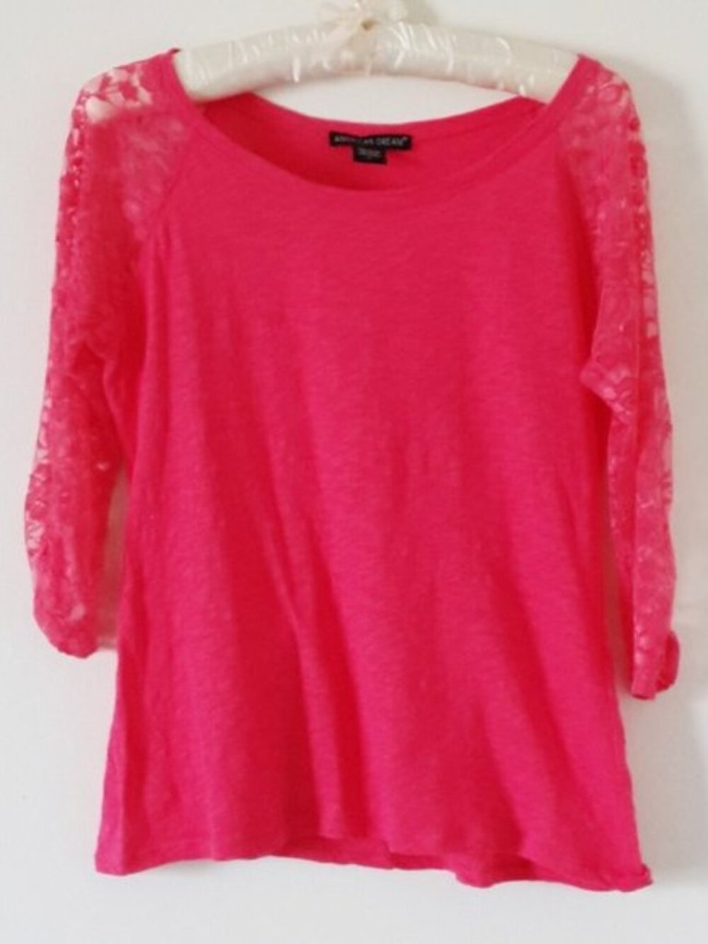 American Dream Top, Hot Pink. Beautiful lace detailing  3/4 length Sleeve